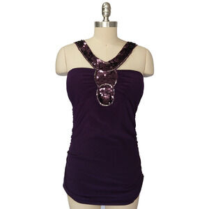 Vintage 90s Wet Seal Going Out Top Size XL Purple Sequin Trashy Y2K Stretch